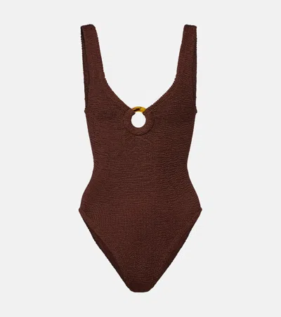 Hunza G Celine Brown One-piece Swimsuit With Ring In Elasticized Fabric Woman