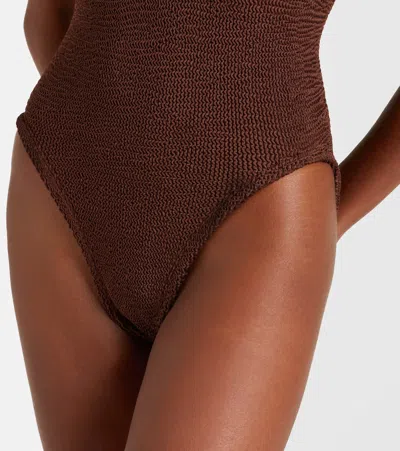 Hunza G Celine Brown One-piece Swimsuit With Ring In Elasticized Fabric Woman