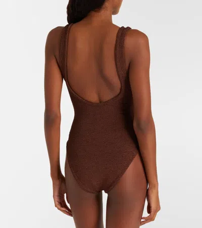Hunza G Celine Brown One-piece Swimsuit With Ring In Elasticized Fabric Woman
