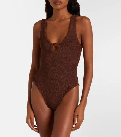 Hunza G Celine Brown One-piece Swimsuit With Ring In Elasticized Fabric Woman