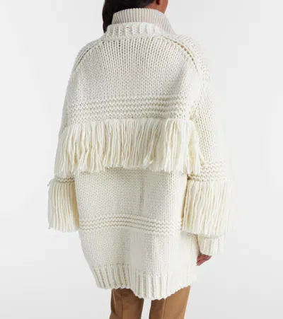 Moncler Fringed Wool-blend Cardigan In White