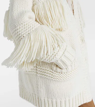 Moncler Fringed Wool-blend Cardigan In White