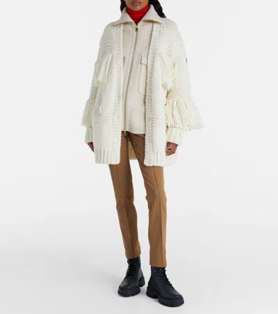 Moncler Fringed Wool-blend Cardigan In White