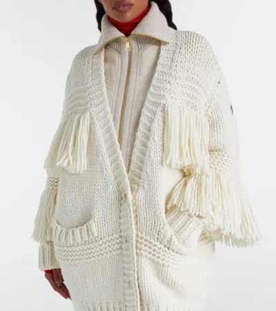 Moncler Fringed Wool-blend Cardigan In White