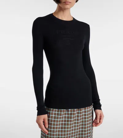 Prada Wool And Silk-blend Sweater In Black