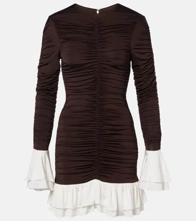 Rotate Birger Christensen Ruched Long-sleeved Mini Dress In Brown