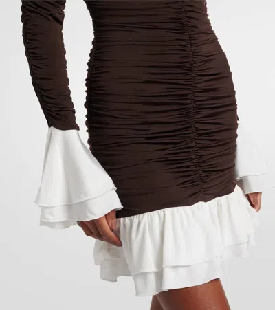 Rotate Birger Christensen Ruched Long-sleeved Mini Dress In Brown