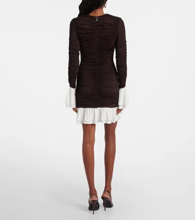 Rotate Birger Christensen Ruched Long-sleeved Mini Dress In Brown