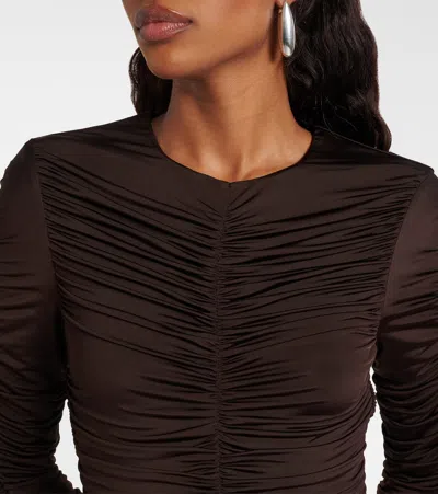 Rotate Birger Christensen Ruched Long-sleeved Mini Dress In Brown