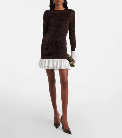 Rotate Birger Christensen Ruched Long-sleeved Mini Dress In Brown