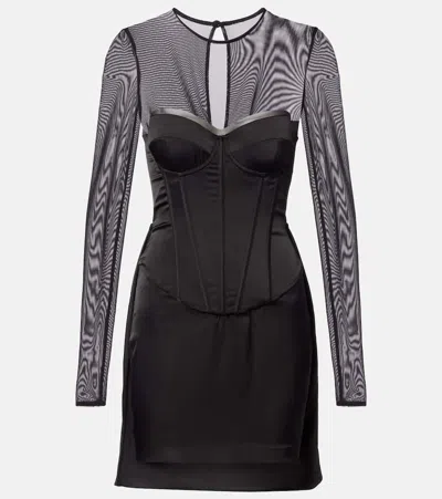 Rotate Birger Christensen Mesh-trimmed Satin Corset Dress In Multi