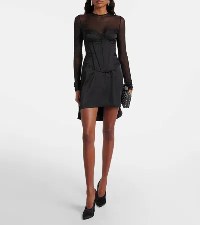 Rotate Birger Christensen Mesh-trimmed Satin Corset Dress In Multi