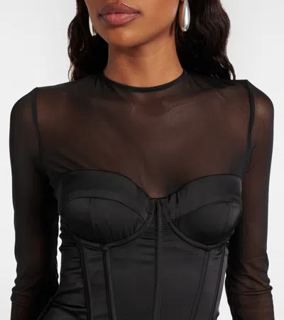 Rotate Birger Christensen Mesh-trimmed Satin Corset Dress In Multi