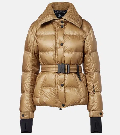Moncler Bataillouse Belted Down Ski Jacket Clothing In Brown