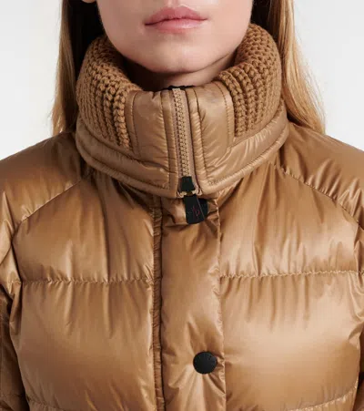 Moncler Bataillouse Belted Down Ski Jacket Clothing In Brown