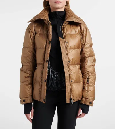 Moncler Bataillouse Belted Down Ski Jacket Clothing In Brown