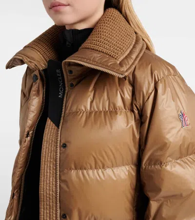 Moncler Bataillouse Belted Down Ski Jacket Clothing In Brown
