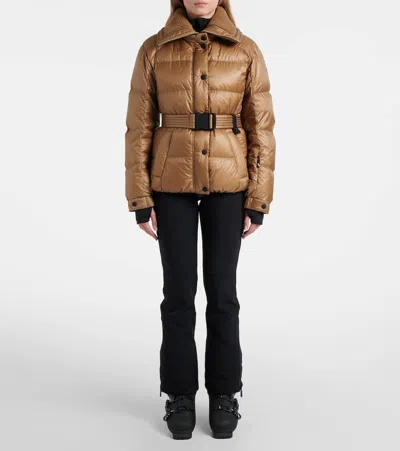 Moncler Bataillouse Belted Down Ski Jacket Clothing In Brown