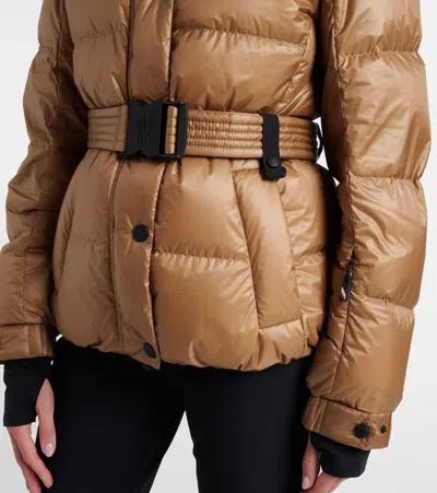 Moncler Bataillouse Belted Down Ski Jacket Clothing In Brown