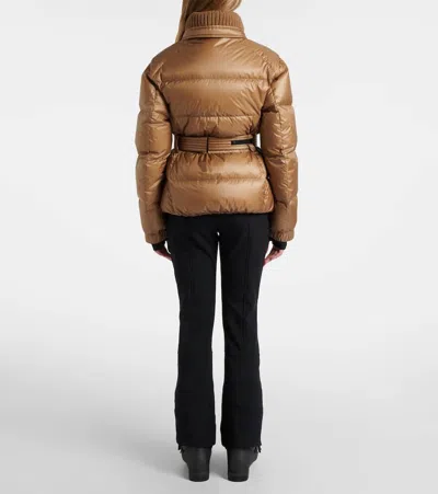 Moncler Bataillouse Belted Down Ski Jacket Clothing In Brown