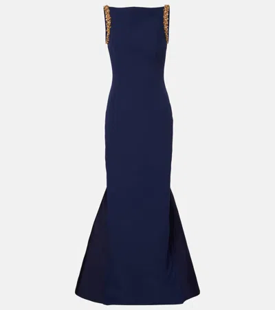 Safiyaa Sloane Embellished Crepe Gown In Blue