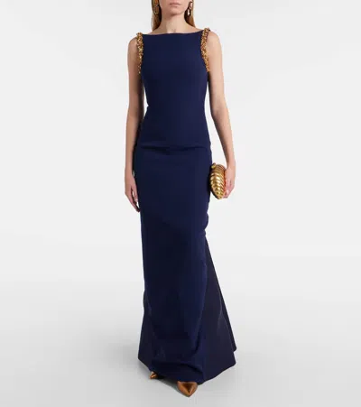 Safiyaa Sloane Embellished Crepe Gown In Blue