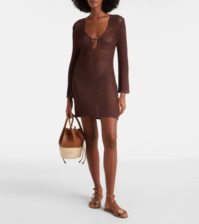 Melissa Odabash Ellis Keyhole Scalloped Minidress In Brown