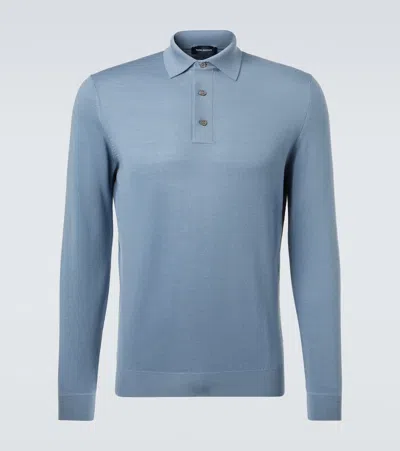 Thom Sweeney Wool Polo Sweater In Blue