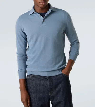 Thom Sweeney Wool Polo Sweater In Blue
