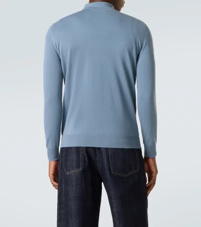 Thom Sweeney Wool Polo Sweater In Blue