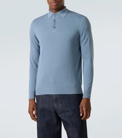 Thom Sweeney Wool Polo Sweater In Blue