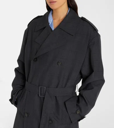 The Frankie Shop Bleecker Plaid Trench Coat In Gray