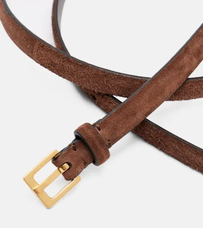 The Row City Suede Belt In Brown
