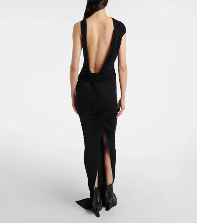 Rick Owens Eva Draped Jersey Maxi Dress In Black
