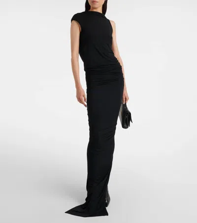 Rick Owens Eva Draped Jersey Maxi Dress In Black