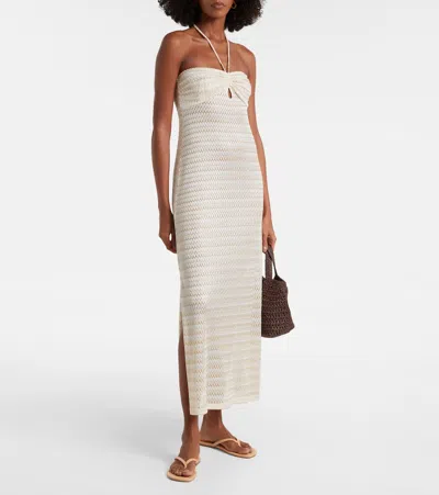 Melissa Odabash Mila Off-shoulder Lame Maxi Dress In Neutral