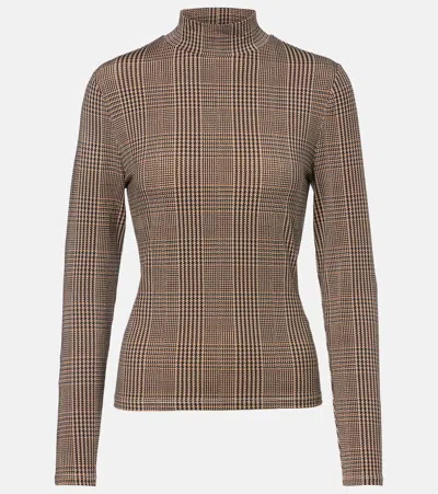 Veronica Beard Nate Houndstooth Mock-neck Top In Brown
