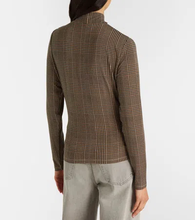 Veronica Beard Nate Houndstooth Mock-neck Top In Brown