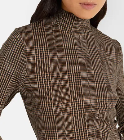 Veronica Beard Nate Houndstooth Mock-neck Top In Brown