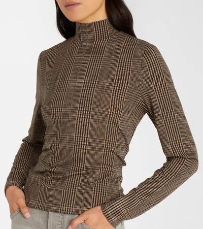 Veronica Beard Nate Houndstooth Mock-neck Top In Brown