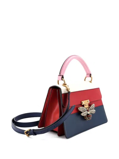 Pre-owned Gucci Queen Margaret Top Handle Bag Colorblock Leather Small Satchel In Red