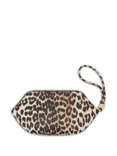 Ganni Leopard Print Wristlet Make Up Bag In Multi