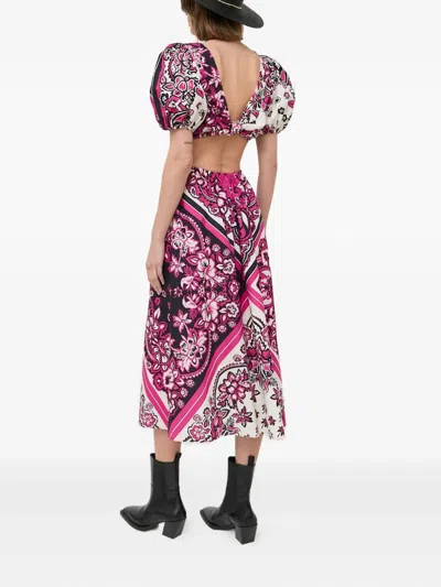 Red Valentino Puff-sleeve Floral Midi Dress In Pink