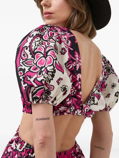 Red Valentino Puff-sleeve Floral Midi Dress In Pink