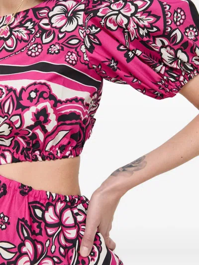 Red Valentino Puff-sleeve Floral Midi Dress In Pink