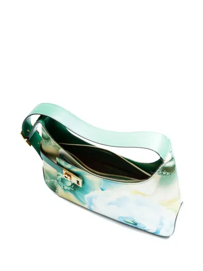 Pre-owned Ferragamo 2000s Gancini Flower-printed Shoulder Bag In White