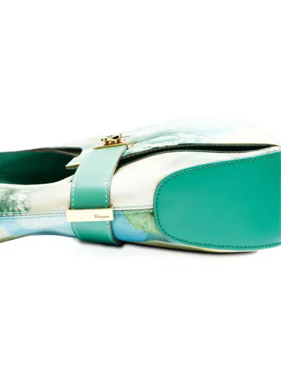 Pre-owned Ferragamo 2000s Gancini Flower-printed Shoulder Bag In White