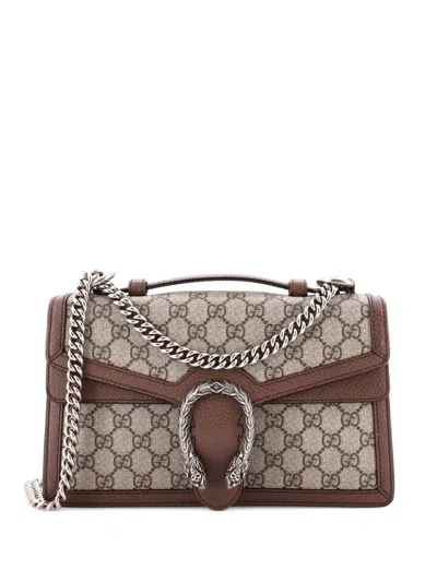 Pre-owned Gucci Dionysus Top Handle Chain Bag Gg Coated Canvas Small Satchel In Neutral
