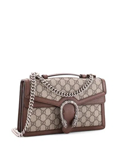 Pre-owned Gucci Dionysus Top Handle Chain Bag Gg Coated Canvas Small Satchel In Neutral