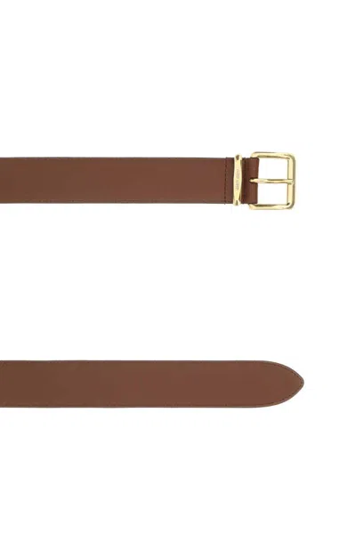 Miu Miu Adjustable Leather Belt Featuring Gold-tone Buckle In Brown